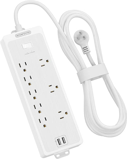Power Strip Surge Protector, NTONPOWER Flat Plug Long Extension Cord 15 ft, 8 Outlets and 2 USB Ports, 1875W/15A 1700 Joules, Overload Protection and Wall Mount, for Home Office, Dorm Essentials White