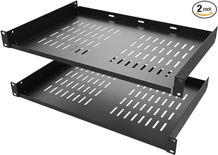 2 Pcs of 1U Universal Rack Shelf, 12" Deep Vented Cantilever Rack Tray for 19" Networking Cabinet or Rack, Black 2 Pcs (12 inches 2 Pcs)