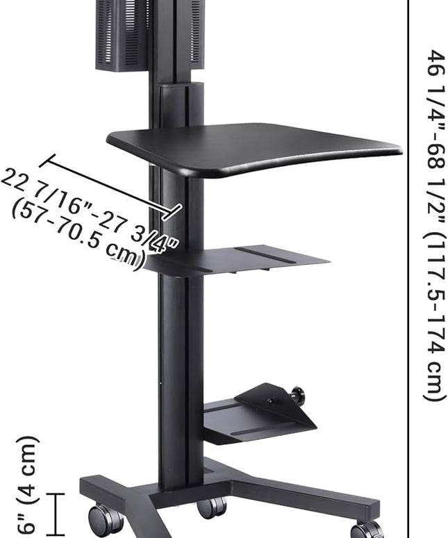 Yescom Mobile Computer Cart Rolling PC Stand Desk Workstation on Wheels with Monitor Mount Adjustable Keyboard Tray CPU Printer Holder for Hospital Clinic School Office Black