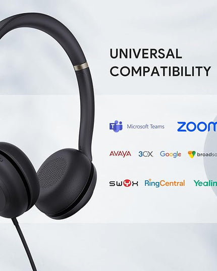 Yealink UH37 USB Headset with Mic,Wired Headset with Noise Cancelling Microphone for Computer PC Laptop VoIP Phone,USB-C/A Cable,Works with Zoom and Other Leading UC Platforms