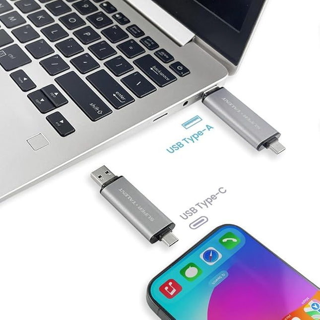 Super Talent PS302 512GB Portable External SSD, USB 3.2 Gen 2, Up to 1050MB/s, 2-in-1 Type C & Type A, Plug & Play, Compatible with Android, Mac, Windows, Supports 4K, Drop-Proof, FUS512302, Gray