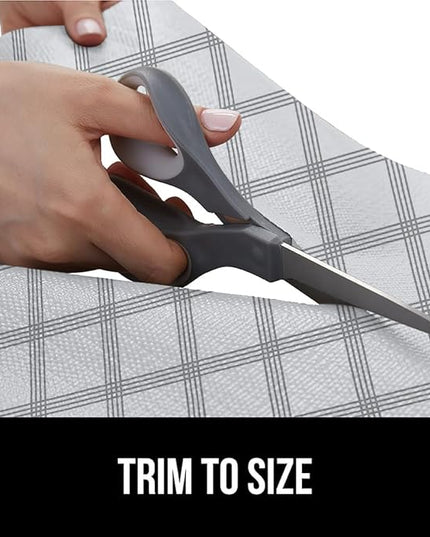 GORILLA GRIP DripGuard Shelf Liner, Non Adhesive Drawer and Kitchen Cabinet Protector, Slip Resistant BPA Free Smooth Surface Plastic Liners for Cabinets, Bathrooms, Closets, 17.5x120 Inch Gray Stripe