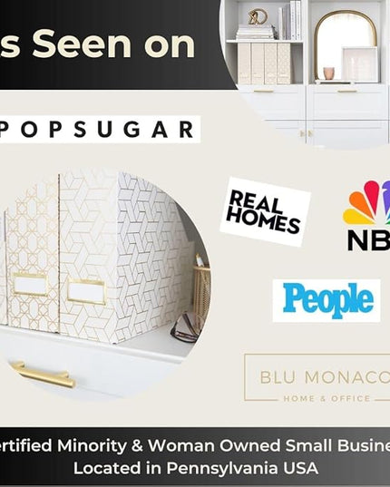 BLU MONACO | Cardboard Magazine File Holder Set of 4 | Vertical Magazine File Holder for Desk and Shelves | Cream Gold Foldable Magazine Holders with Label Slots