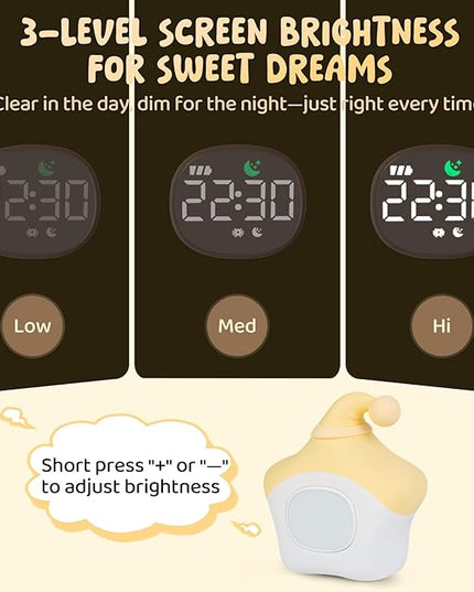 Star Alarm Clock with Night Light for Kids with Sleep Training and Sound Machine, Rechargeable Silicone Lamp OK to Wake Clock，Cute Animal Tabletop Lamp, Perfect Sleep Companion for Boys Girls, Yellow