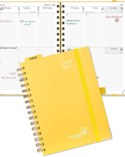 POPRUN Academic Planner 2025-2026 (July 2025-June 2026), Daily Weekly and Monthly Appointment Book (Wirebound Hard Cover - 6.25'' x 8.5'') with Hourly Time Slots, Tabs, 100 GSM - Light Yellow