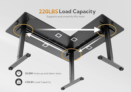 Claiks L Shaped Standing Desk Adjustable Height, Dual Motor Electric Corner Standing Desk, 63x55 inch Sit Stand up Desk with Splice Board, Black