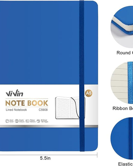 ViVin Lined Journal Notebooks for Work, 192 Pages, Medium 5.5 x 8.3 inch, College Ruled, A5 Hardcover Journaling Notebooks for Writing, 8 Pack Bulk,Multi Colored Series