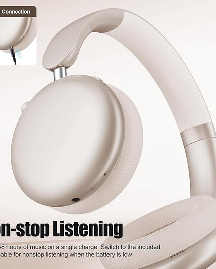 Wentronic Y06 Noise Cancelling Headphones,58H Playtime and 5 EQ Music Modes Wireless Over Ear Bluetooth Headphones with Microphone,Lossless Audio,Multipoint Connection,Foldable,Lightweight,Starlight