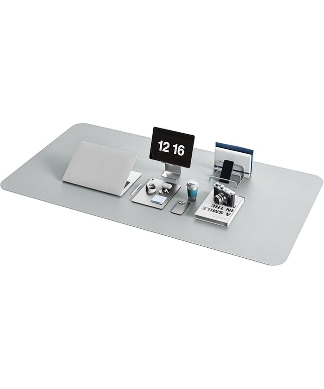 YSAGi Non-Slip Leather Desk Pad XL Size, Waterproof Laptop Computer Desk Keyboard Mat, Table Protector Blotter Mat, Large Mouse Pad for Office/Work/Home/Decor(Silver-Grey, 47.2" x 23.6")-No Band