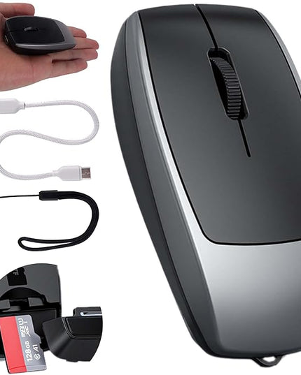 Wireless Mouse Mini Small Bluetooth with Card Reader (Up to 2TB) Portable Silent Rechargeable Optical Travel Thin Finger Mice for PC Smartphone Laptop Tablet Android Windows Gift（Gray）