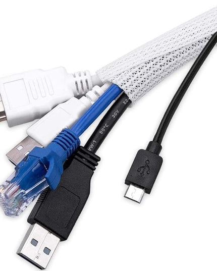 AGPTEK Cable Sleeve Cover, 25ft - 4/5 inch Desk Cord Organizer Cable Hider, Home Office Wire Management Computer TV Wire Loom Tubing, Pet Proof Cord Protector, from Cat Dog Chewing, White