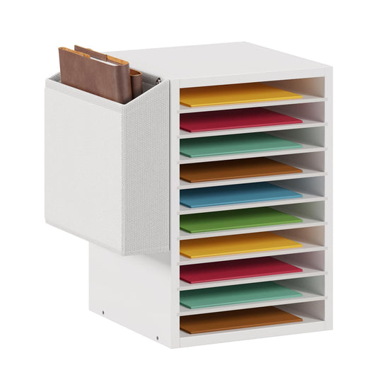 Unionly 10Tier Adjustable Mail Sorter,Wood Paper Organizer for Class,Office