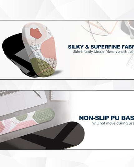 Ergonomic Mouse Pad and Keyboard Wrist Rest with Massage Design, Space-Saving Mouse Pad Wrist Support, Memory Foam Wrist Rest with Non-Slip PU Base for Computer Desk, Rose