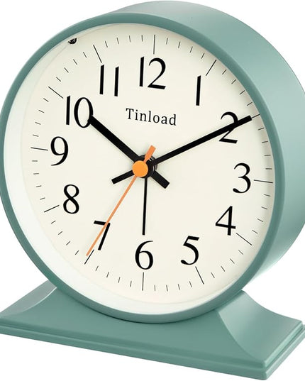 4.5"Retro Analog Alarm Clock,Vintage decor , Super Silent Non Ticking Small Clock with Manual Light, Snooze, Battery Operated, for Bedroom, Living Room, Office,Nightstand, Bedside, Desk ,Table(Green)