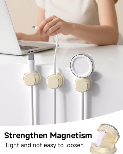 Magnetic Cable Clips, Adjustable Cord Holder Management, Adhesive Wire Keeper Organizer for Home Office Desk Phone PC Car Wall Desktop Nightstand Appliance (9-PCS Apricot)