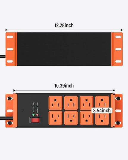 2 Pack Heavy Duty Power Strip 8 Outlets, Work Shop Outlet Strip Surge Protector 4800J, Industrial Metal 15Amp Power Strip, 6FT Extension Cord, ETL Listed