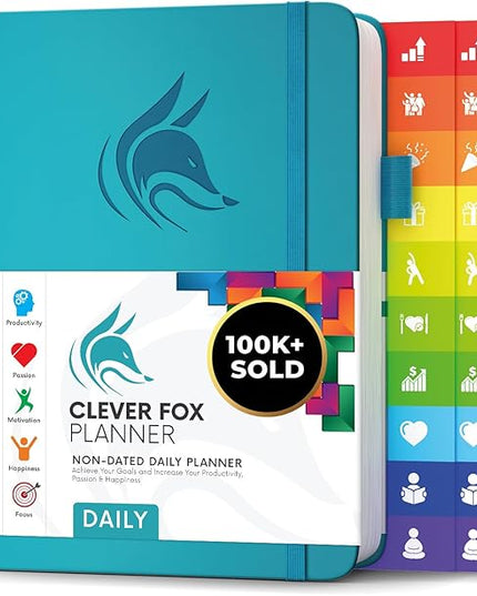 Clever Fox Daily Planner – Undated Planning Notebook with Hourly Schedule & To-Do List – Personal Day Task & Work Organizer, 6 Months (Turquoise)