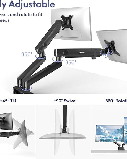 Dual Monitor Mount for Desk, Heavy Duty Dual Monitor Stand for 17 to 35 inch Ultrawide Monitors Holds 4.4 to 26.4 lbs Screen, Height Adjustable Monitor Arm for Gaming, Home, Office, VESA Mount, Black