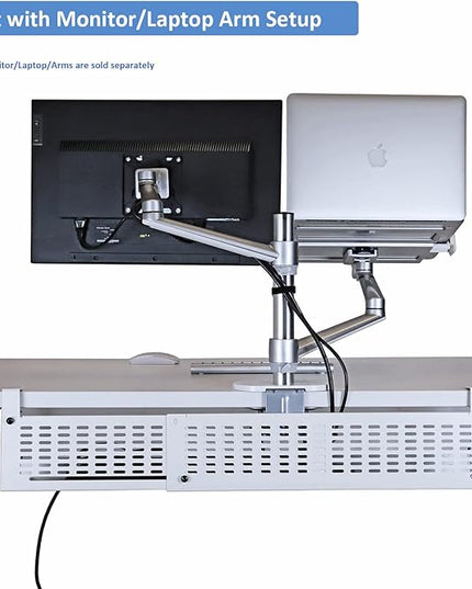 AEONS Under Desk Cable Management Tray Kit - Horizontal Adjustable up tp 41” Desk Organizer Removable C Clamp Mount Reversiable Computer Cord Raceway and Modesty Panel for Large Table, White/Beige