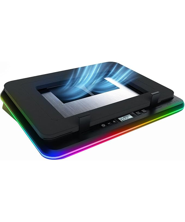 KLIM Turbofrost - Gaming Laptop Cooling Pad - 4 Powerful Turbo Fans - 4 x 4000 RPM, Laptop Cooler 2 Power Modes USB-C/DC, Dynamic RGB, 4-Ports USB, Sealed Foam for Fast Cooling for Laptops up to 17in