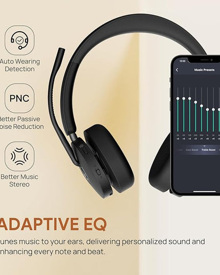 Yealink BH74 with Stand Active Noise Canceling Wireless Headset with Mic for Work, 6-mics Hybrid ANC Microsoft Teams Premium Open Ofﬁce Certified Headsets Bluetooth 5.3, up to 32h Talk, UC Compatible