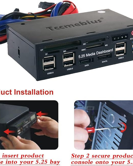 TCC-QL5E 5.25 Inch PC Multifunction Dashboard Media Front Panel, with SATA e-SATA Dual USB 3.0 6 Port USB 2.0 Audio Ports and Five-in-one Card Reader