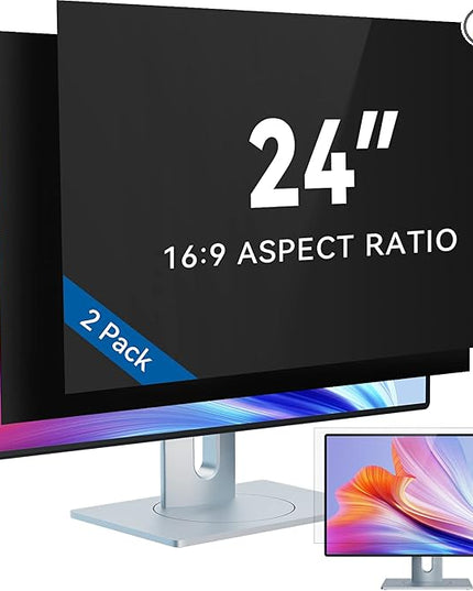 IPROKKO [2-Pack] 24 Inch Computer Privacy Screen Filter for 16:9 Widescreen Monitor, Removable 24inch Anti Blue Light Glare Privacy Shield, Anti Spy Security Protector for Hp Dell Asus Acer Samsung
