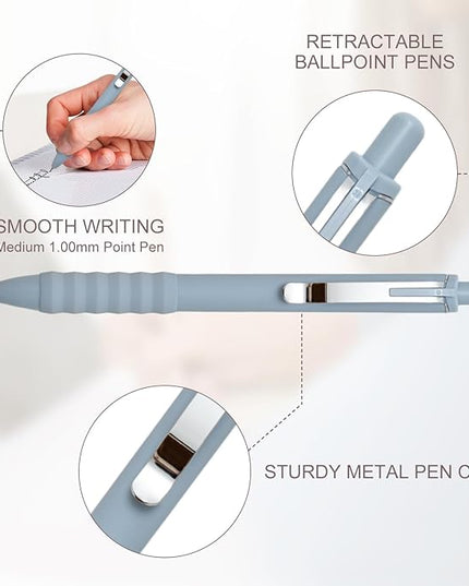 Aisibeiger Ballpoint Pens Black Ink Ball Point Pen with Super Soft Grip Medium Point 1.0mm Office Pens (Silver 12-count)