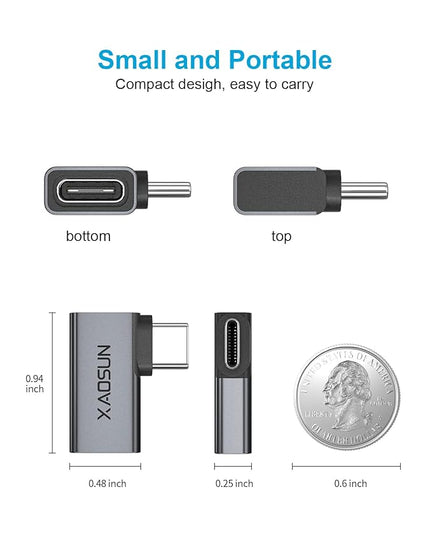 XAOSUN Right Angle USB C Adapter, 90 Degree USB C to C, Thunderbolt 4 for MacBook, Tablet, Docks, Steam Deck (2 Pack)