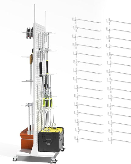 Metal Pegboard Panels - Double Sided Peg Board Shelving with 30 Hooks,63x23x15 in,Portable Peg Board Organizer for DIY, Kitchen Decoration,Mobile Phone Shop/White