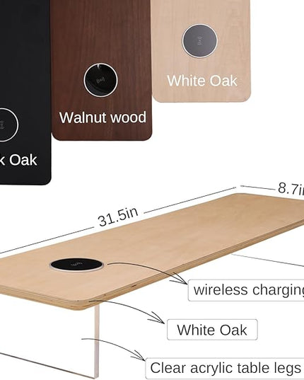 SUIBIAN White Monitor Stand Riser with Wireless Charging 31.5Inch Large, Computer Monitor Stand,Wooden Desktop Organizer Shelf for Office Desk Computer,Laptop,TV (White Oak)