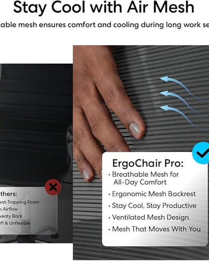 Autonomous ErgoChair Pro Ergonomic Office Chair Foam Grey Adjustable Lumbar Support, Rolling Swivel - Home Office Desk Chairs with Wheels and Arms - Ergonomic Desk Chair Comfy for Gaming & Long Hours