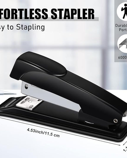 Thenshop 12 Pcs Desk Staplers Tape Dispensers Sets Black Staplers for Desktop Office with Standard Staples Black Holder with White Tape for Office School