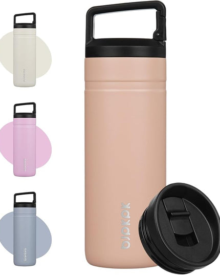 BJPKPK Insulated Water Bottle with 2 Lids,20 oz Double Wall Stainless Steel Vacuum Tumbler Travel Coffee Mug,Wide Mouth Thermal Cup,Peach