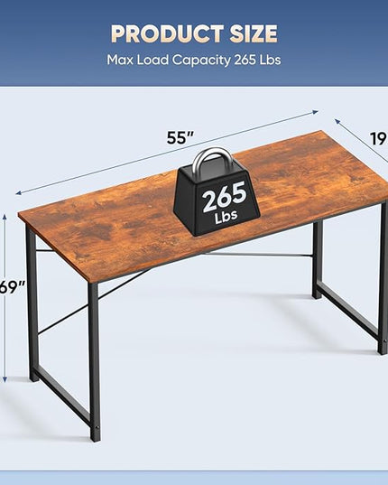 DUMOS 55 Inch Office Computer Desk Modern Simple Style Writing Study Work Table for Home Bedroom - Wood Brown