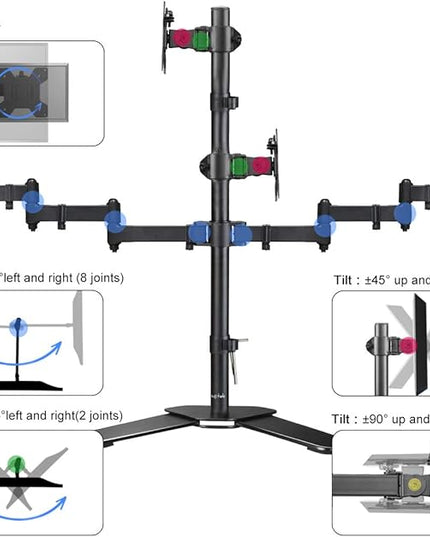Suptek Quad LED LCD Monitor Stand up Free-Standing Desk Stand Extra Tall 31.5" Pole Heavy Duty Fully Adjustable Mount for 4 (3+1) / Four Screens up to 27 inch (ML6864)