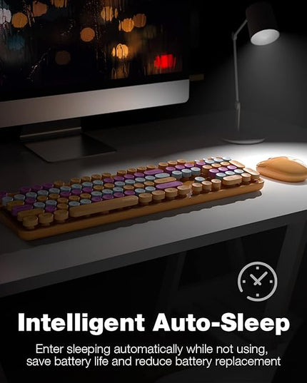 MOFII Wireless Keyboard and Mouse Combo, Orange Retro Keyboard with Round Keycaps, 2.4GHz Dropout-Free Connection, Cute Wireless Mouse for PC/Laptop/Mac/Windows XP/7/8/10 (Orange-Colorful)