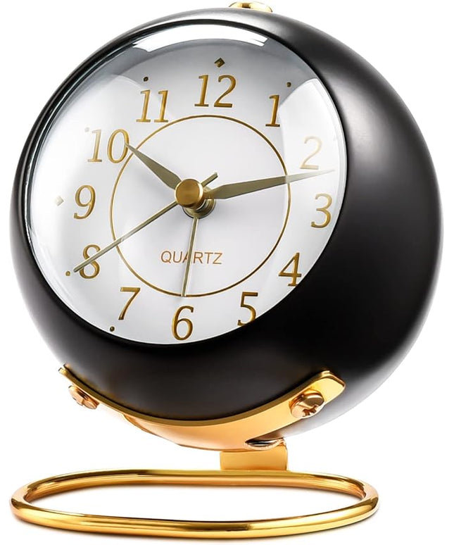 Tetino Analog Alarm Clocks,Retro Backlight Cute Simple Design Small Desk Clock with Night Light,Silent Non-Ticking,Battery Powered,for Kids,Bedroom,Travel,Kitchen,Bedside Desktop. (Black)