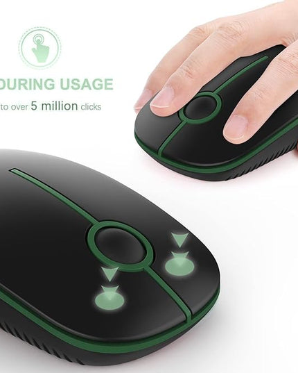 VssoPlor Wireless Mouse, 2.4G Slim Portable Computer Laptop Mouse with Nano Receiver Quiet Silent Optical Mice for Notebook, PC, Laptop, Computer-Black and Green