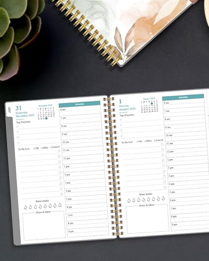 2026 Daily & Monthly Planner - One Page Per Day, Daily Planner 2026 from January 2026 to December 2026, Planner 26 with 12 Monthly Tabs, 6.4" x 8.5", Rose Leaf