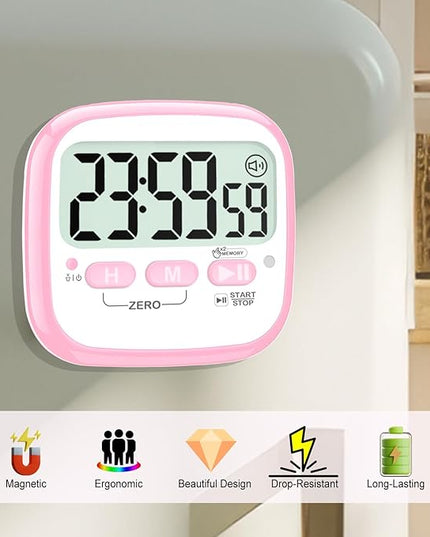 Antonki 2 Pack Classroom Timers for Kids Teachers, Magnetic Countdown Digital Kitchen Timer for Cooking, Study, Exercise, Games, Time Mangement - Loud/Silent Mode - Battery Included