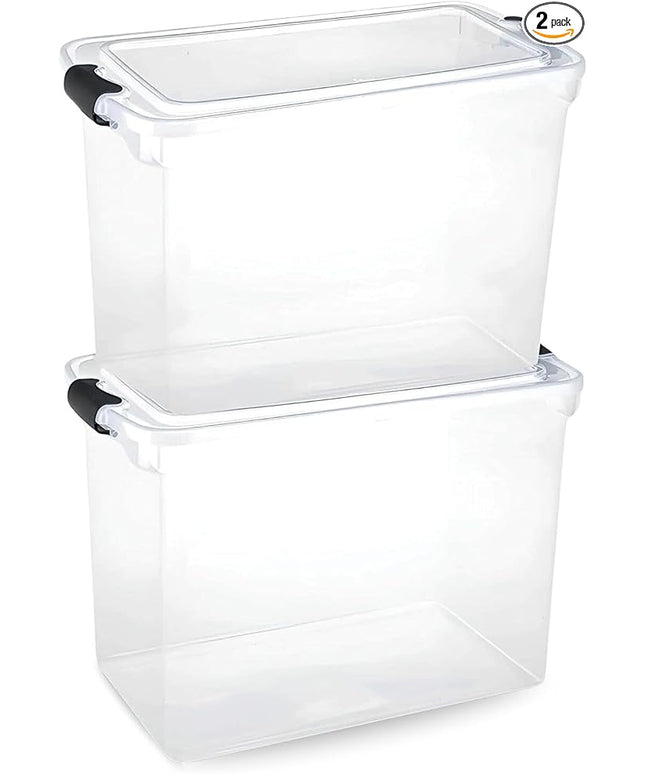 HOMZ 2-Pack Latching Lid, Large Clear Plastic Storage Bins w/Lids, 112 Quart, Gray Latch - Stackable Container Boxes for Home, Bathroom, and Office Organization