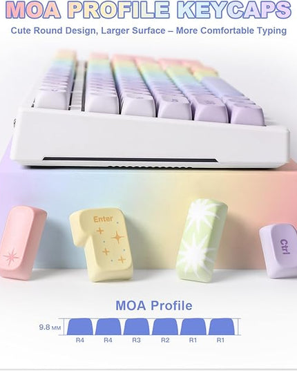 YUNZII 140 Keys MOA Keycaps, Dye-Sublimation PBT Custom Keycap Set for MOA Profile, Cute Rainbow Candy Keycap for MX Switches Mechanical Gaming Keyboard(Rainbow)