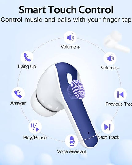 TAGRY 2 Sets X08 Ocean Blue and Phantom Purple Bluetooth Headphones True Wireless Earbuds 60H Playback Ear Buds with Wireless Charging Case in-Ear Earbuds with Mic