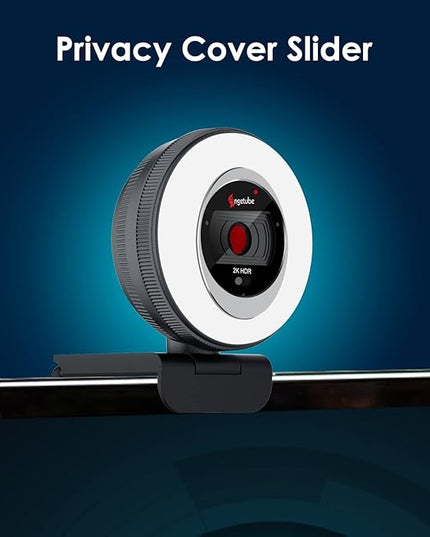 Angetube Webcam, 2K Streaming Webcam with Ring Light, HDR Laptop Camera with Remote, Dual Stereo Microphone and Privacy Cover, Auto Focus 5X Zoom in, Computer Camera for Zoom/Skype/Teams/Webex