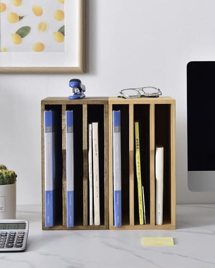 KIRIGEN Wooden Desktop Organizer Paper Storage Letter Tray File Sorter - Desk Rack Magazine File Dividers Holders for Home Office Accessories with 3 Layer Trays Dark Brown (3KWJG-DBR)