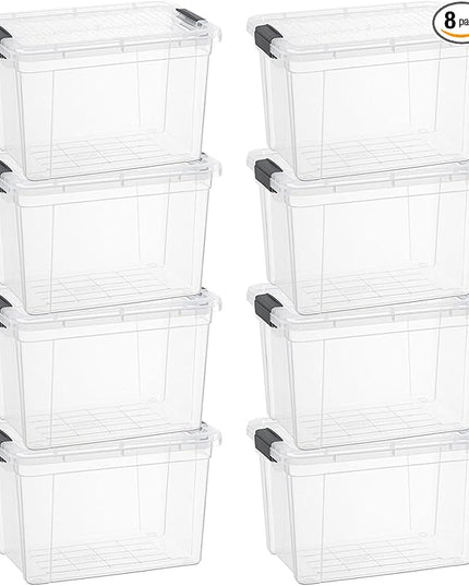 Superio Storage Bins with Lids- 8 Pack, 4.75 Qt Clear Boxes for Organizing, Stackable Plastic Containers- BPA Free, Non-Toxic, Odor Free, Organizer for Home, Office, Dorm