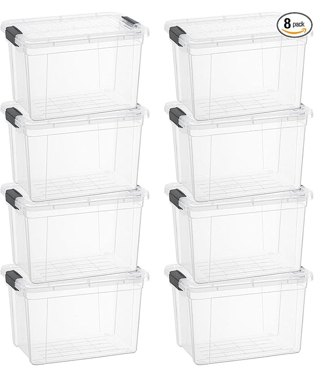 Superio Storage Bins with Lids- 8 Pack, 4.75 Qt Clear Boxes for Organizing, Stackable Plastic Containers- BPA Free, Non-Toxic, Odor Free, Organizer for Home, Office, Dorm