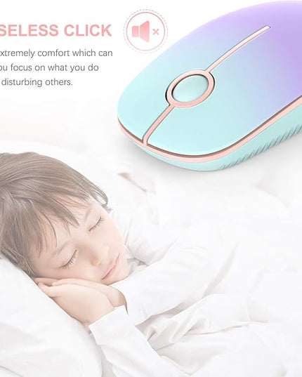 VssoPlor Wireless Mouse, 2.4G Slim Portable Computer Laptop Mouse with Nano Receiver Quiet Silent Optical Mice for Notebook, PC, Laptop, Computer-Mint Green to Purple