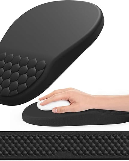 Ergonomic Mouse Pad and Keyboard Wrist Rest with Massage Design, Space-Saving Mouse Pad Wrist Support, Memory Foam Wrist Rest with Non-Slip PU Base for Computer Desk, Black